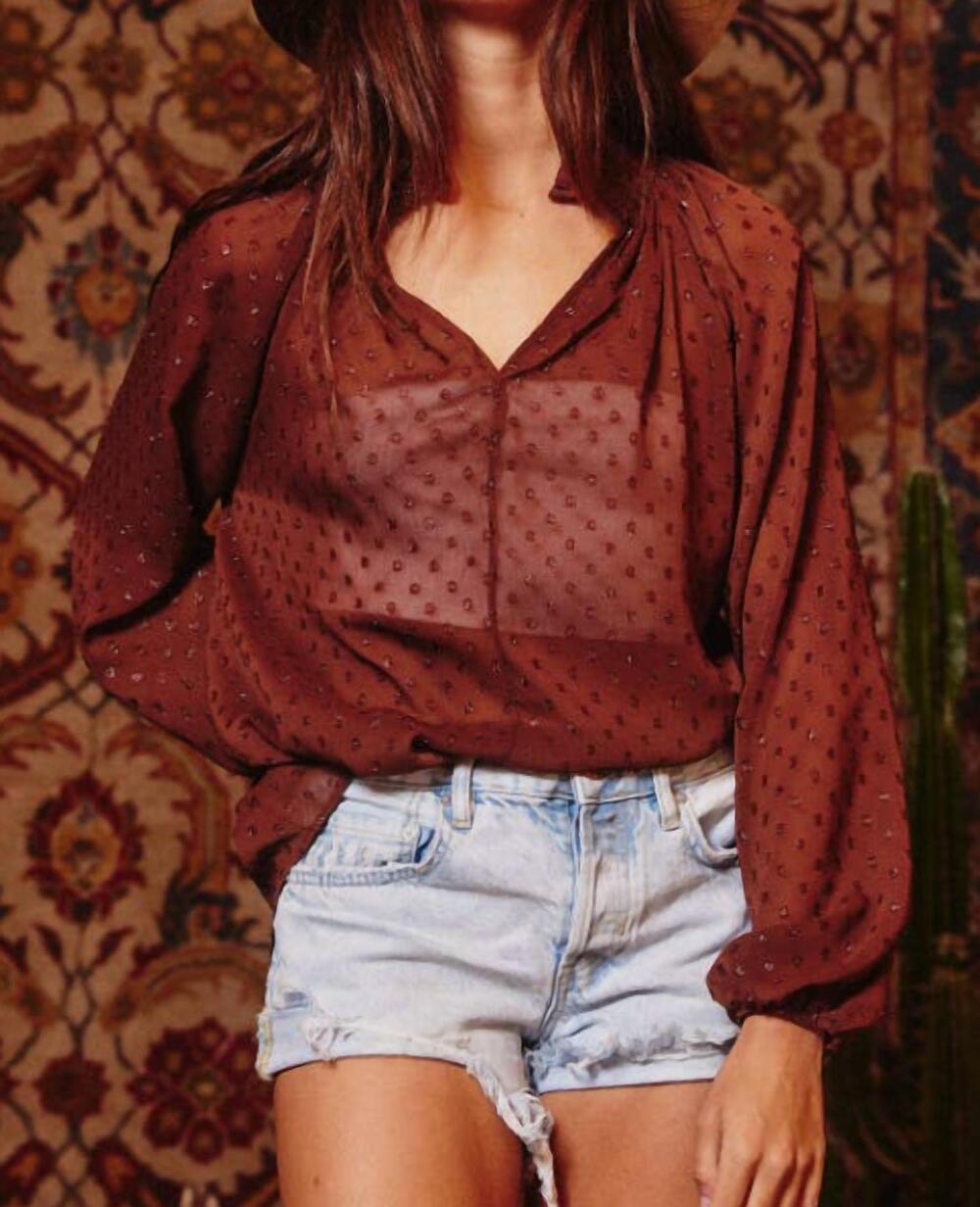 NEW BUCKETLIST glitter semi-sheer blouse in ruby red